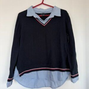 $89 Retail – Tommy Hilfiger Layered Sweater Shirt Preppy Navy Pullover XL